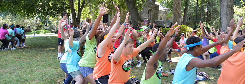 Students taking part in an activity on Rosemont College's campus.